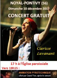 Concert gratuit de Clarisse Lavanant. Le dimanche 10 décembre 2017 à Noyal-Pontivy. Morbihan.  17H00